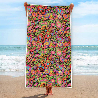 Colorful Hippie Peace Signs Print Beach Towel