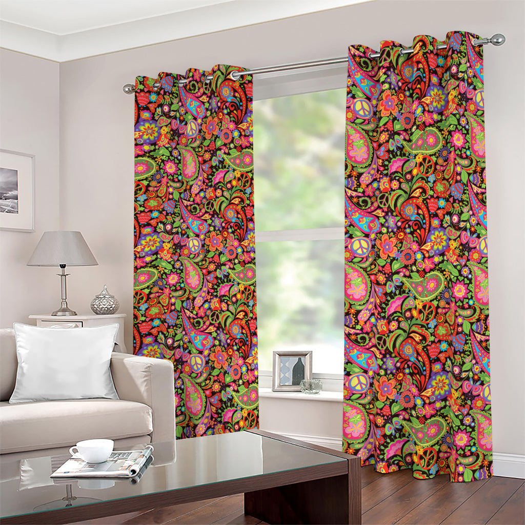 Colorful Hippie Peace Signs Print Blackout Grommet Curtains