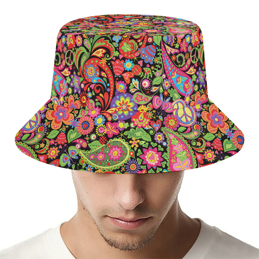 Colorful Hippie Peace Signs Print Bucket Hat