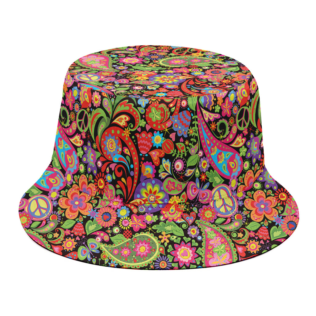 Colorful Hippie Peace Signs Print Bucket Hat