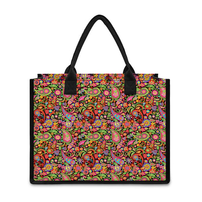 Colorful Hippie Peace Signs Print Canvas Tote Bag