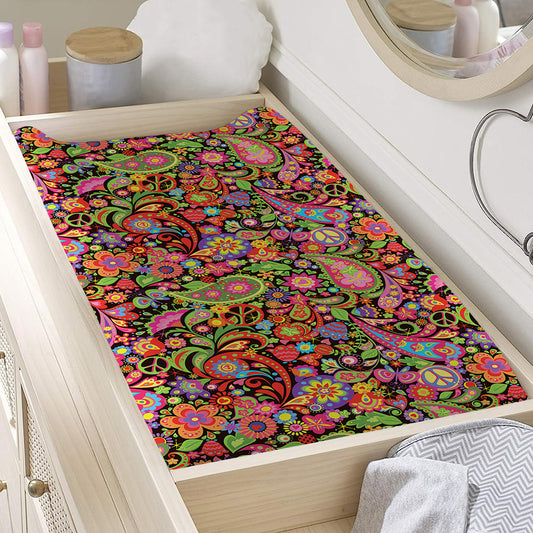 Colorful Hippie Peace Signs Print Changing Pad Cover