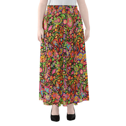 Colorful Hippie Peace Signs Print Chiffon Maxi Skirt