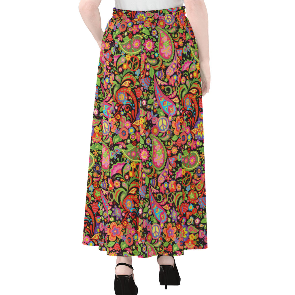 Colorful Hippie Peace Signs Print Chiffon Maxi Skirt