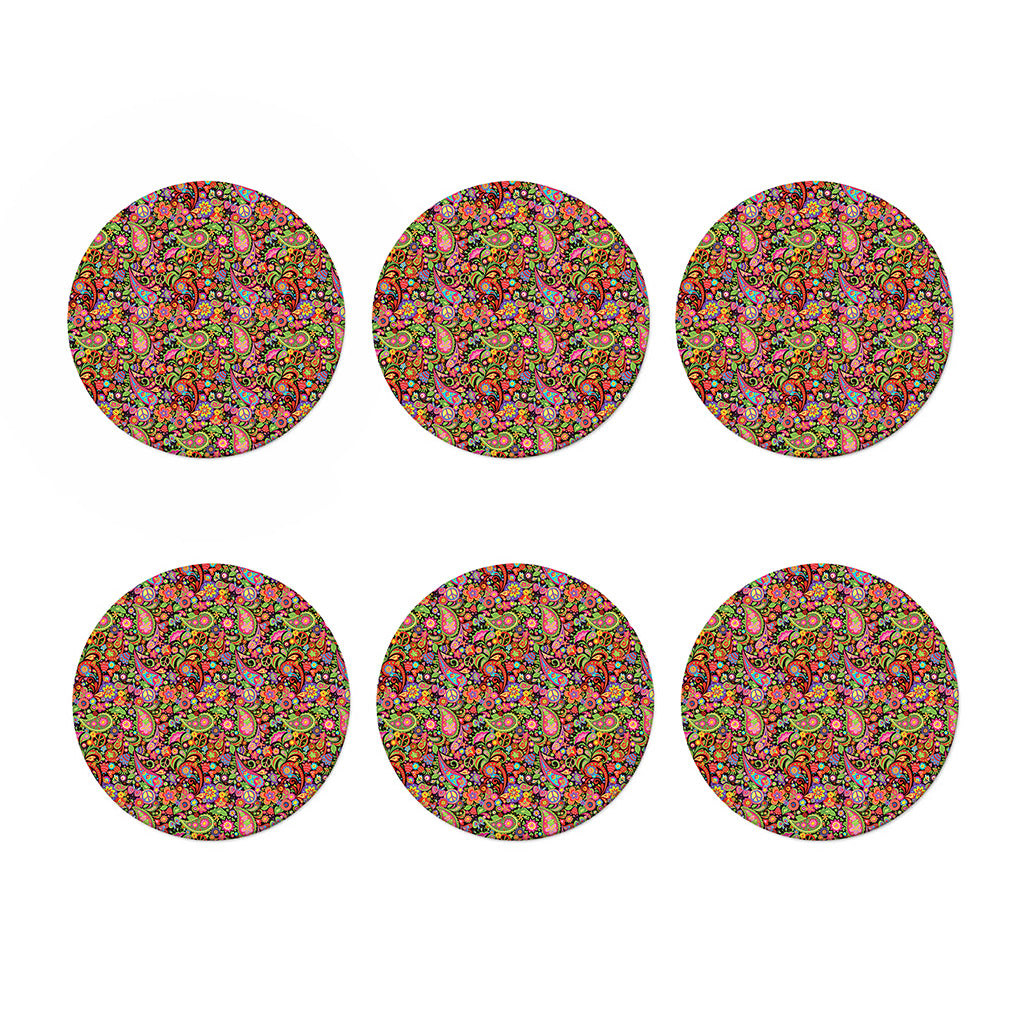 Colorful Hippie Peace Signs Print Coaster Set