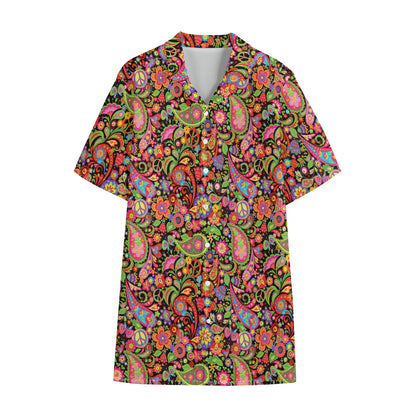 Colorful Hippie Peace Signs Print Cotton Hawaiian Shirt