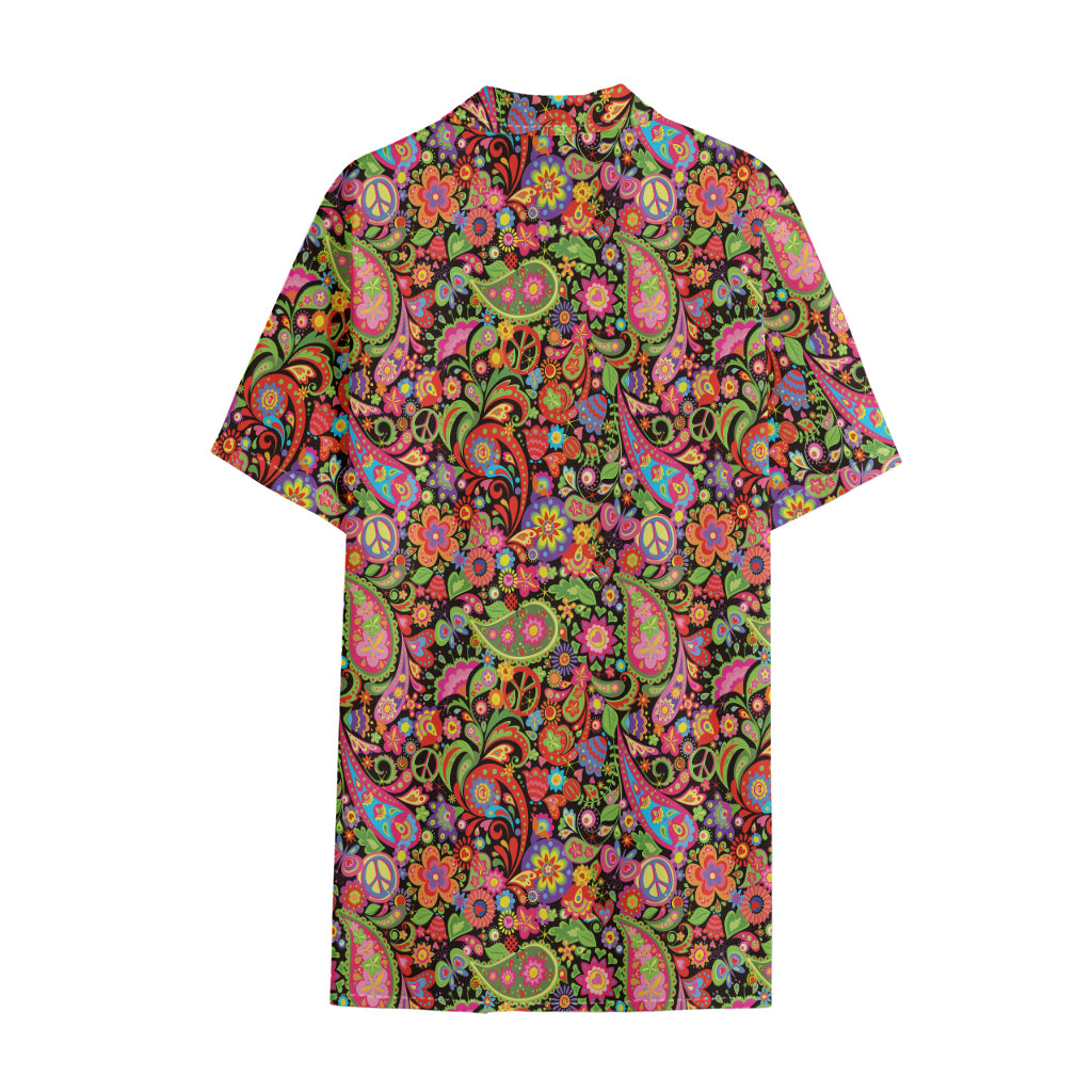 Colorful Hippie Peace Signs Print Cotton Hawaiian Shirt