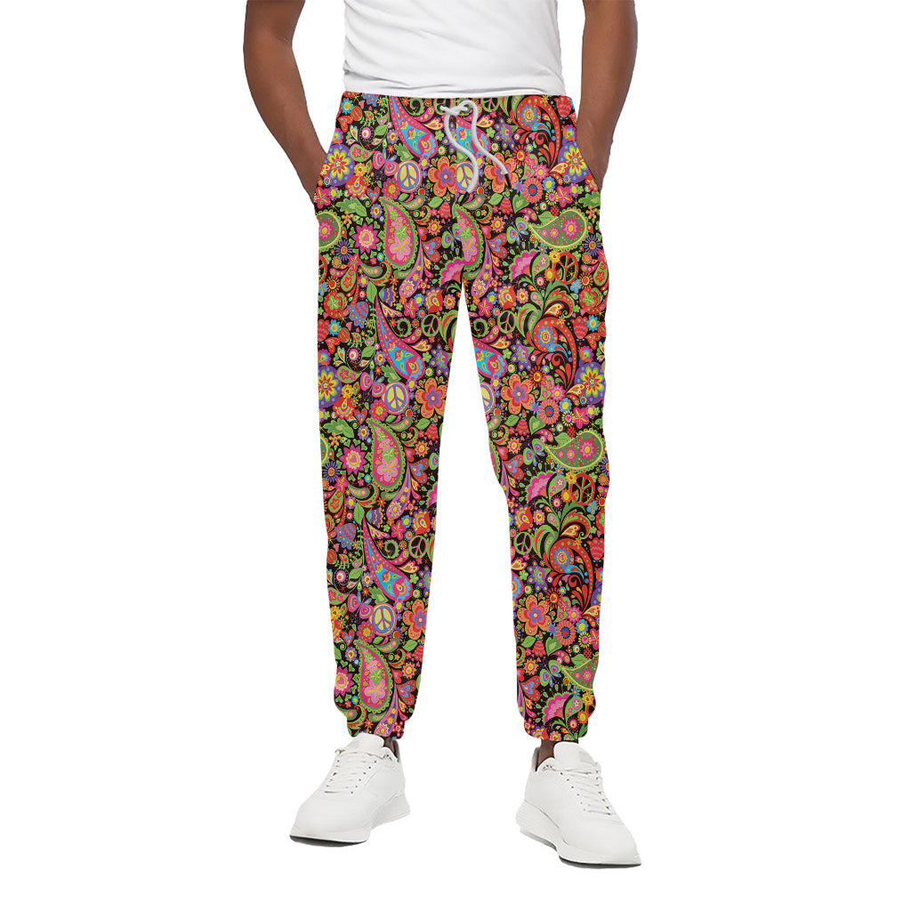 Colorful Hippie Peace Signs Print Cotton Pants