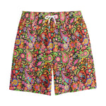 Colorful Hippie Peace Signs Print Cotton Shorts