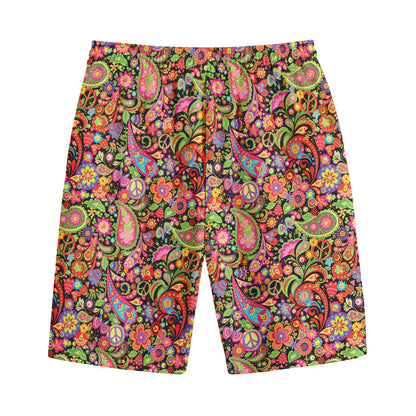 Colorful Hippie Peace Signs Print Cotton Shorts