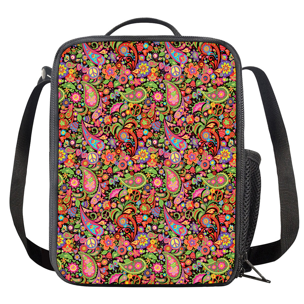Colorful Hippie Peace Signs Print Crossbody Lunch Bag