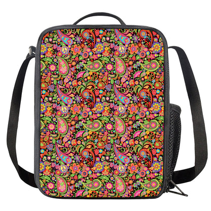 Colorful Hippie Peace Signs Print Crossbody Lunch Bag