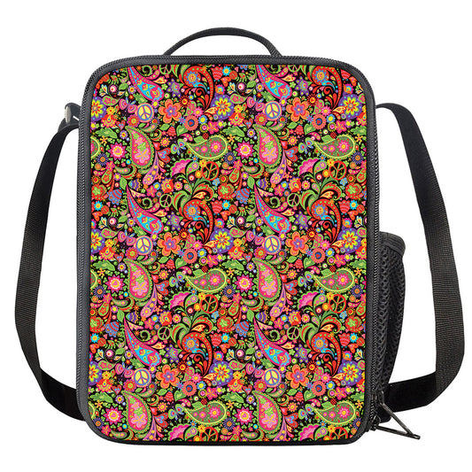 Colorful Hippie Peace Signs Print Crossbody Lunch Bag