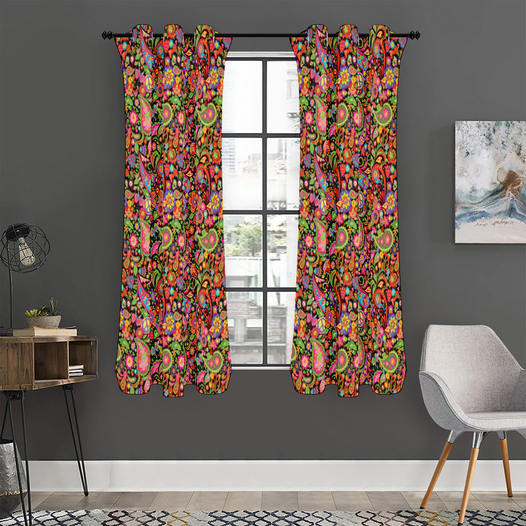 Colorful Hippie Peace Signs Print Curtain