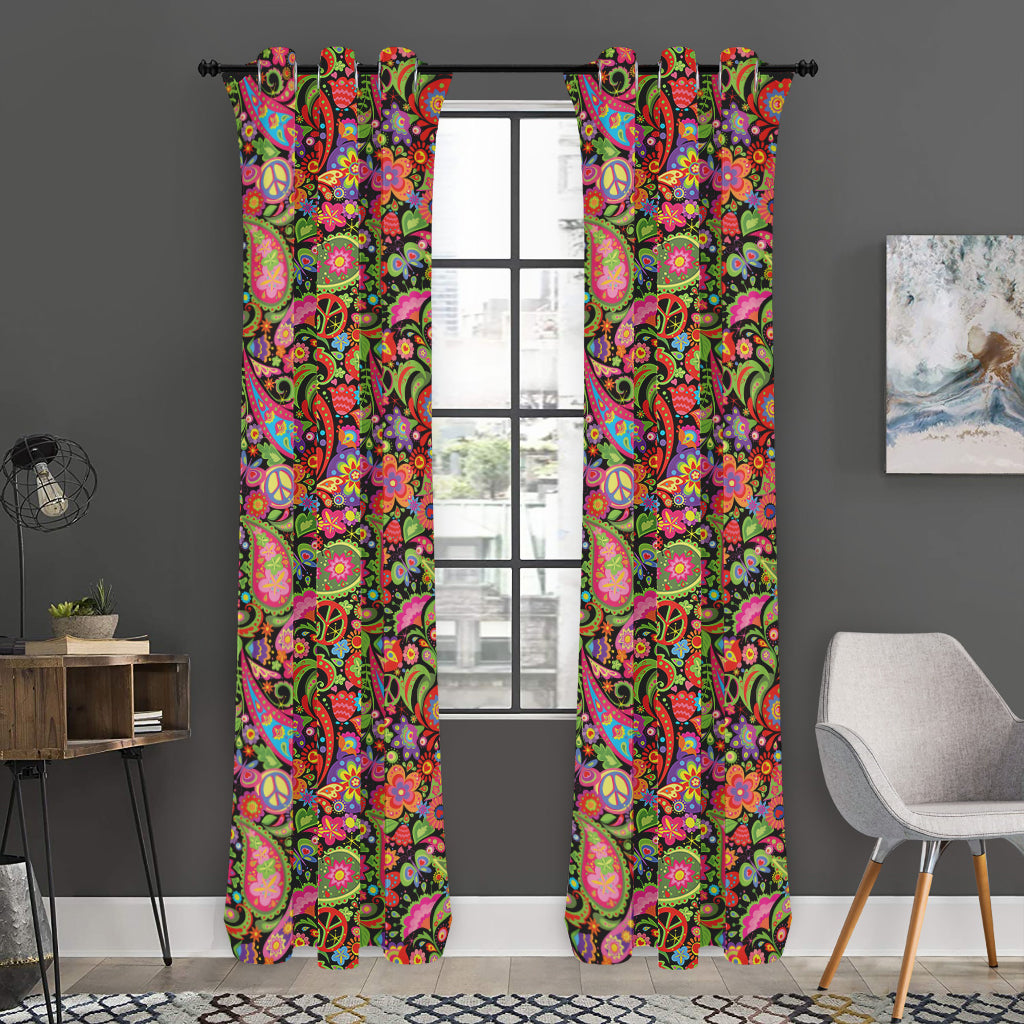 Colorful Hippie Peace Signs Print Curtain