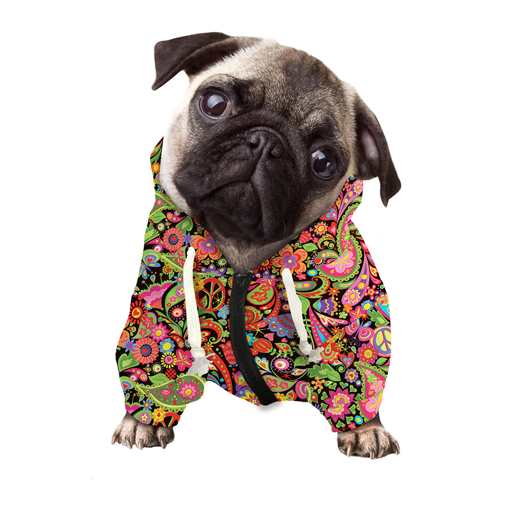 Colorful Hippie Peace Signs Print Dog Zip Up Hoodie