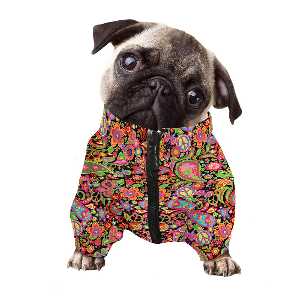 Colorful Hippie Peace Signs Print Dog Zip Up Jacket