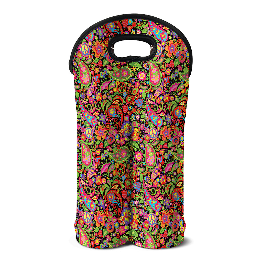 Colorful Hippie Peace Signs Print Double Neoprene Wine Tote