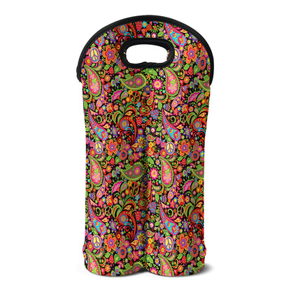Colorful Hippie Peace Signs Print Double Neoprene Wine Tote