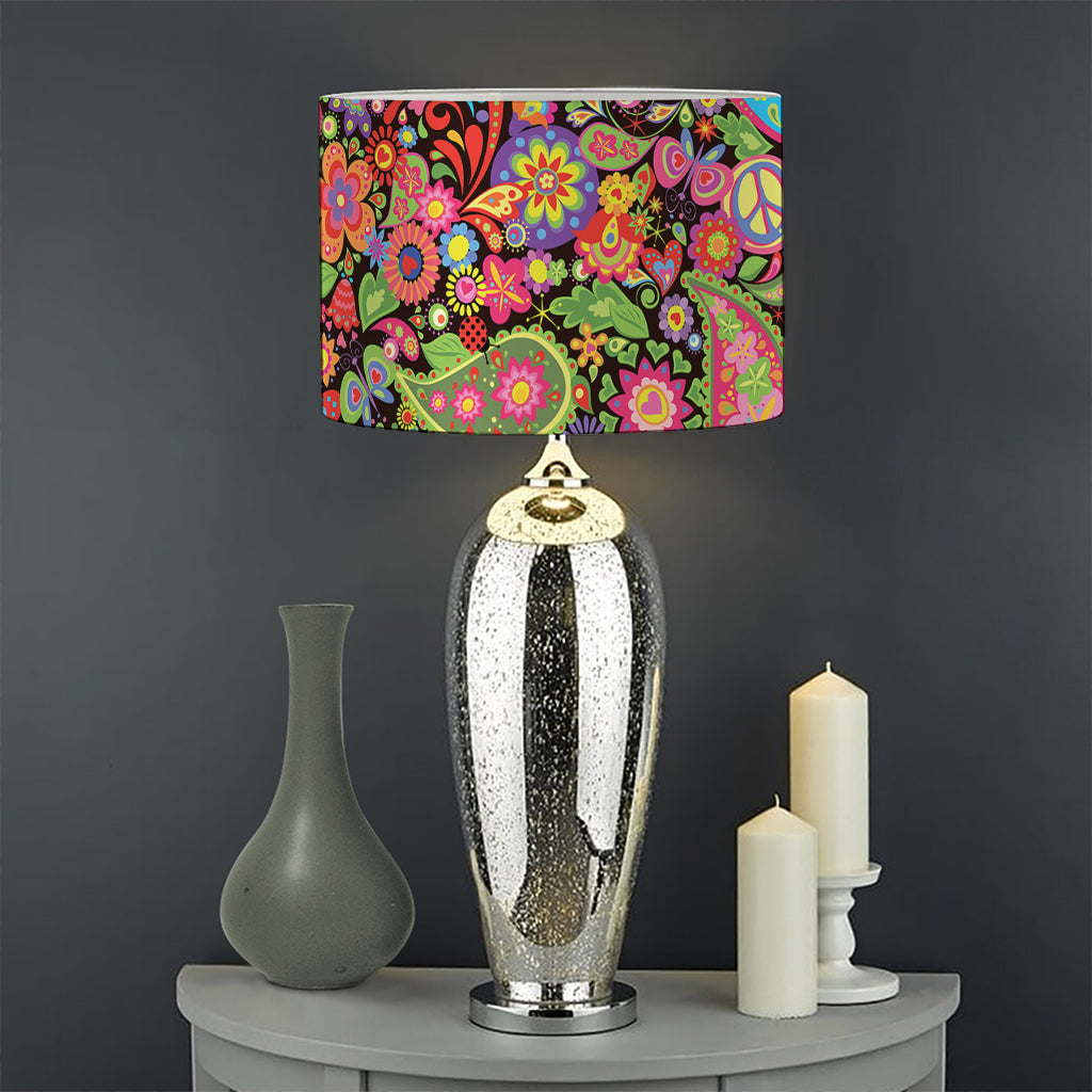Colorful Hippie Peace Signs Print Drum Lamp Shade