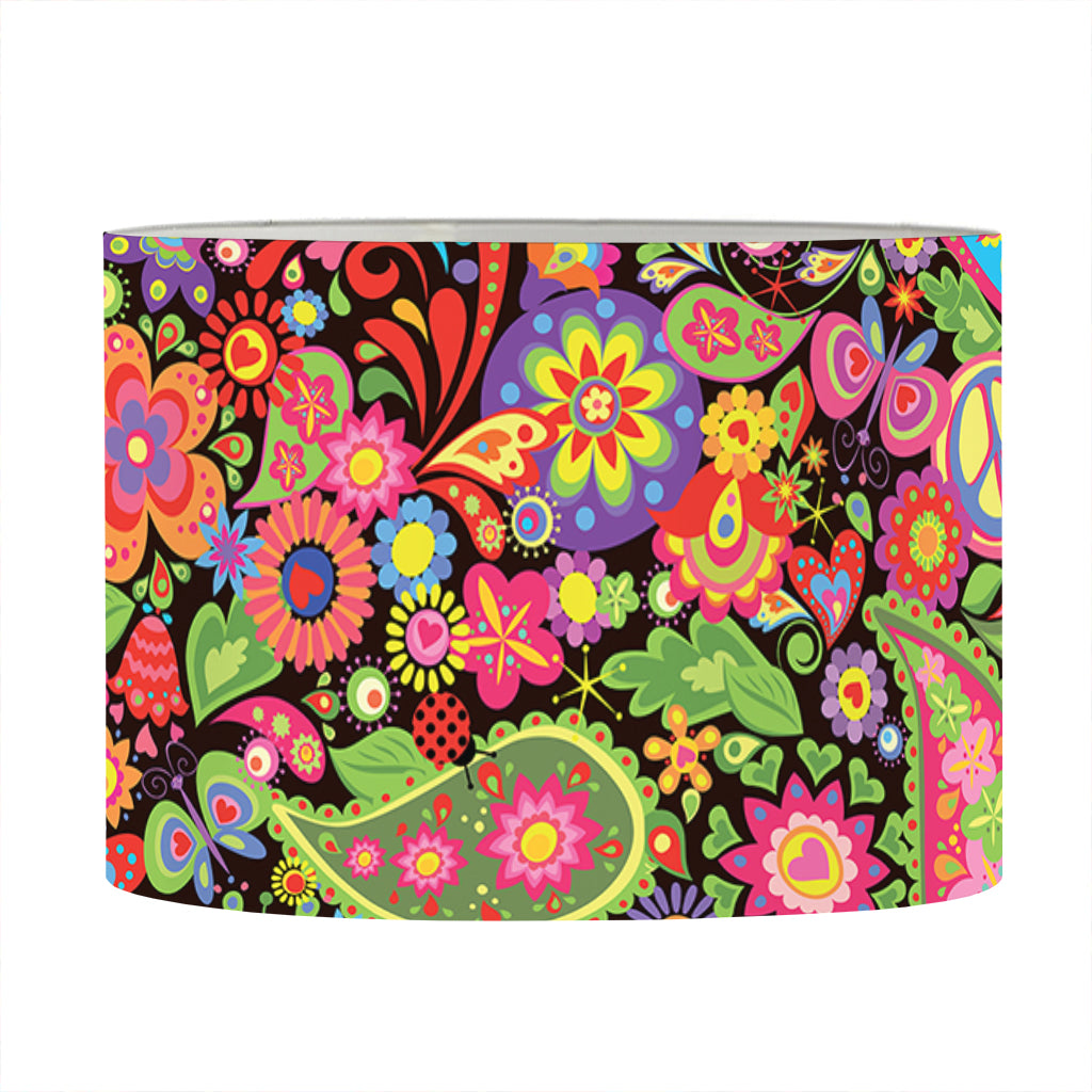 Colorful Hippie Peace Signs Print Drum Lamp Shade