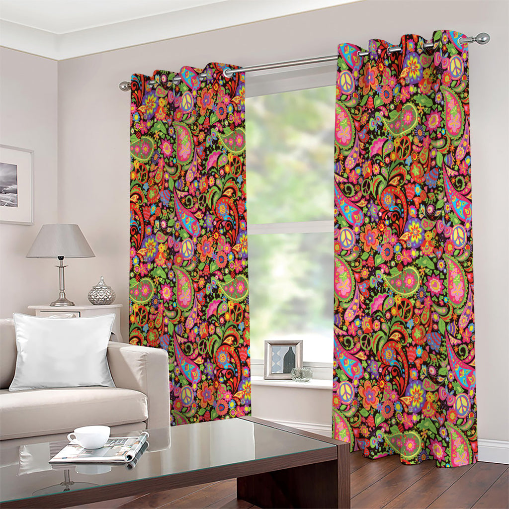 Colorful Hippie Peace Signs Print Extra Wide Grommet Curtains