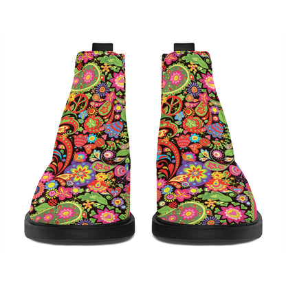 Colorful Hippie Peace Signs Print Flat Ankle Boots