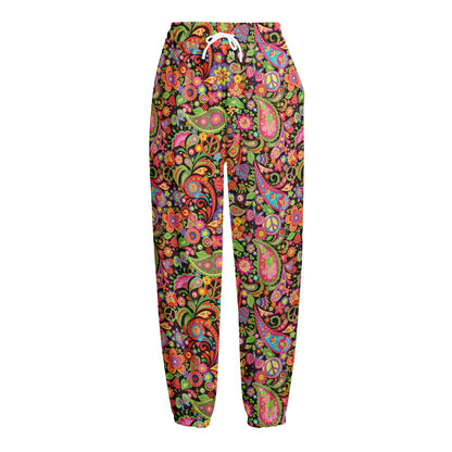 Colorful Hippie Peace Signs Print Fleece Lined Knit Pants