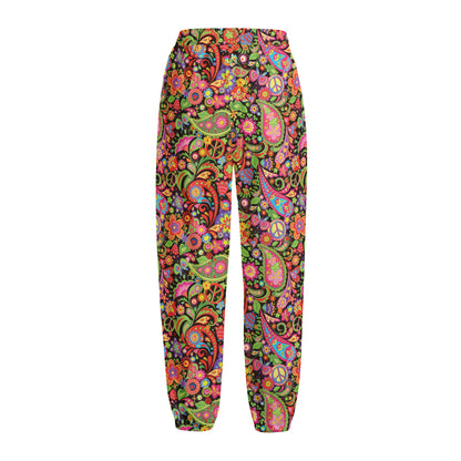 Colorful Hippie Peace Signs Print Fleece Lined Knit Pants
