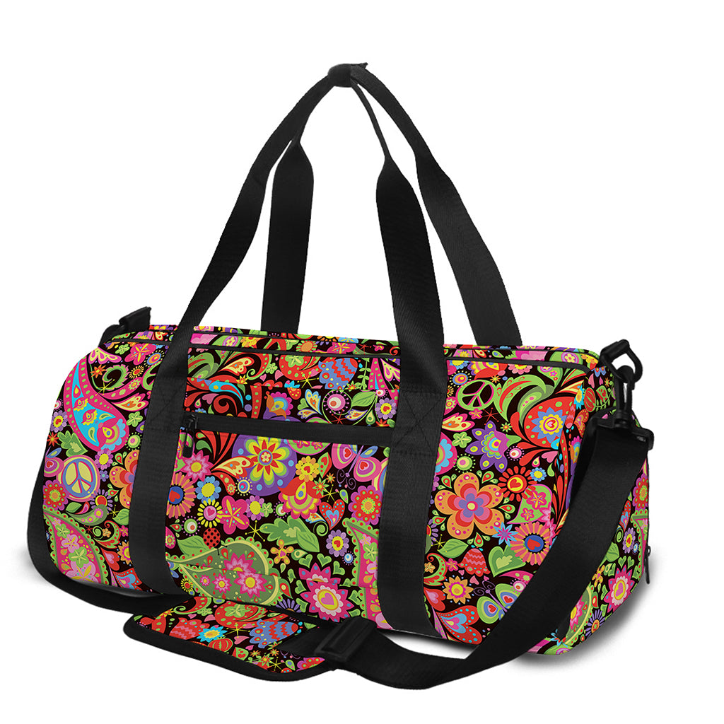 Colorful Hippie Peace Signs Print Gym Bag