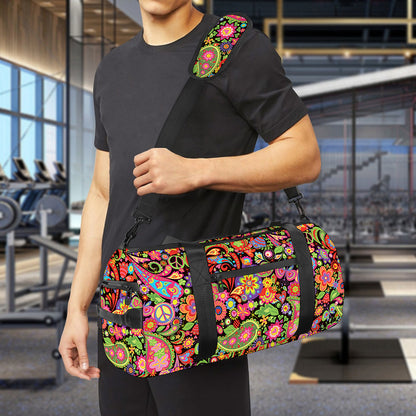 Colorful Hippie Peace Signs Print Gym Bag