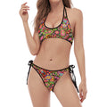 Colorful Hippie Peace Signs Print Halter Scoop Tie Side Bikini