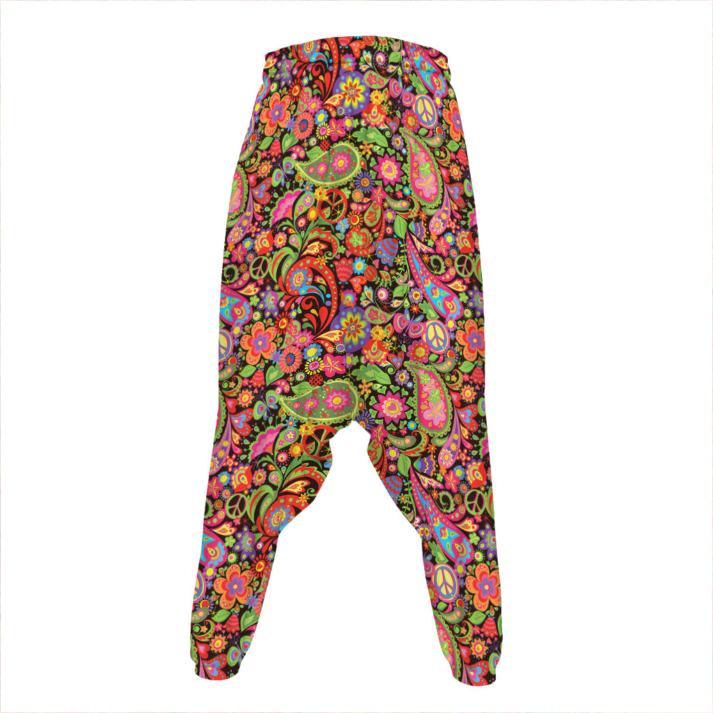 Colorful Hippie Peace Signs Print Hammer Pants
