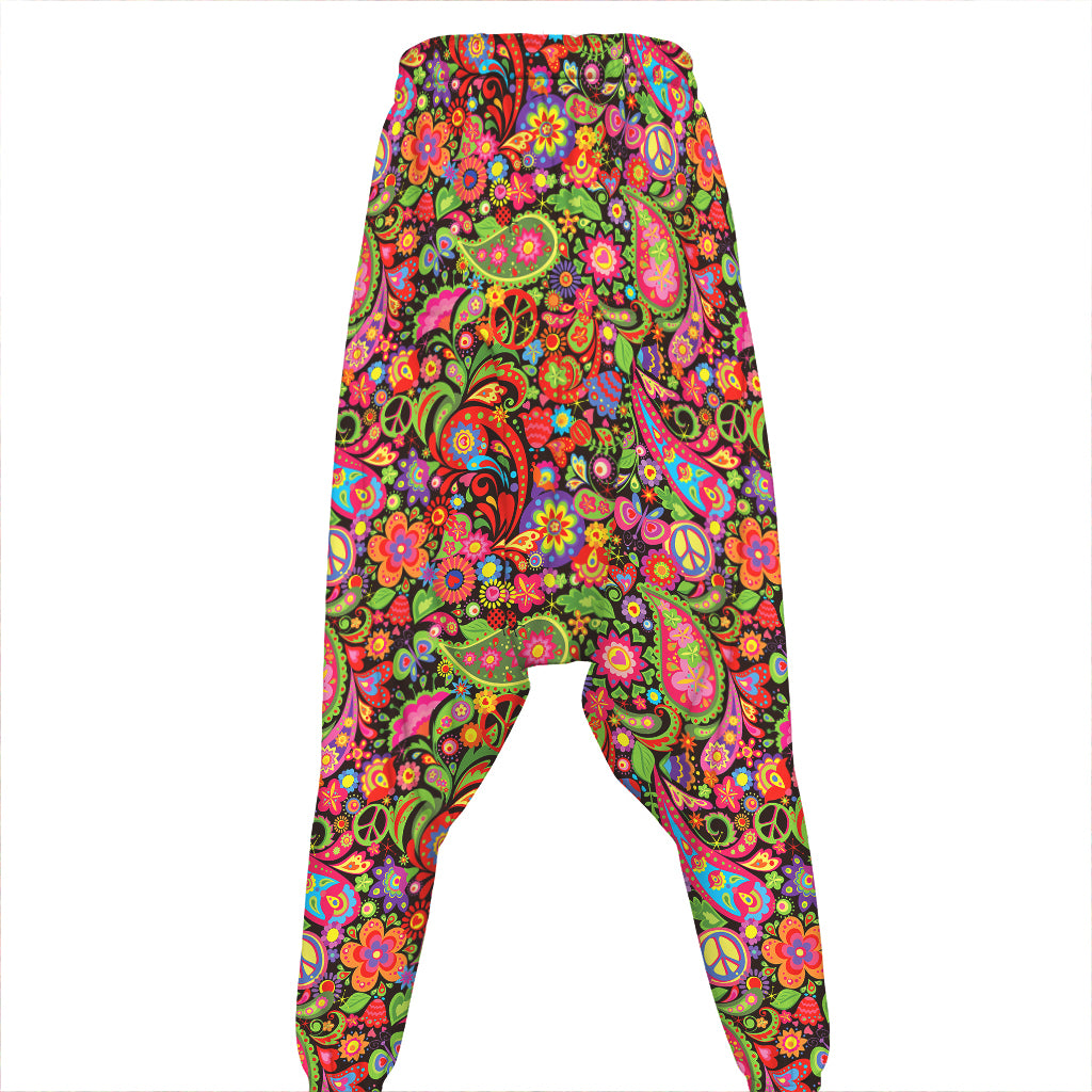 Colorful Hippie Peace Signs Print Hammer Pants
