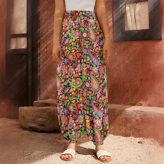 Colorful Hippie Peace Signs Print Harem Pants