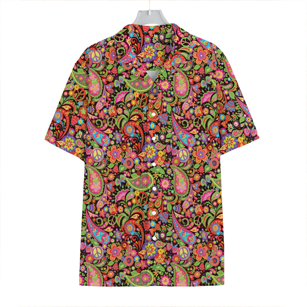 Colorful Hippie Peace Signs Print Hawaiian Shirt