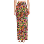 Colorful Hippie Peace Signs Print High Slit Maxi Skirt
