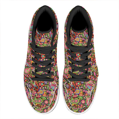 Colorful Hippie Peace Signs Print High Top Leather Sneakers
