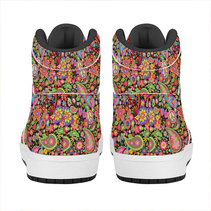 Colorful Hippie Peace Signs Print High Top Leather Sneakers