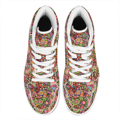 Colorful Hippie Peace Signs Print High Top Leather Sneakers