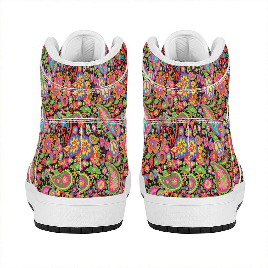 Colorful Hippie Peace Signs Print High Top Leather Sneakers