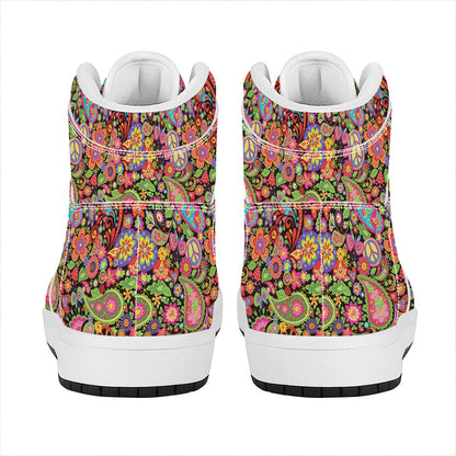 Colorful Hippie Peace Signs Print High Top Leather Sneakers