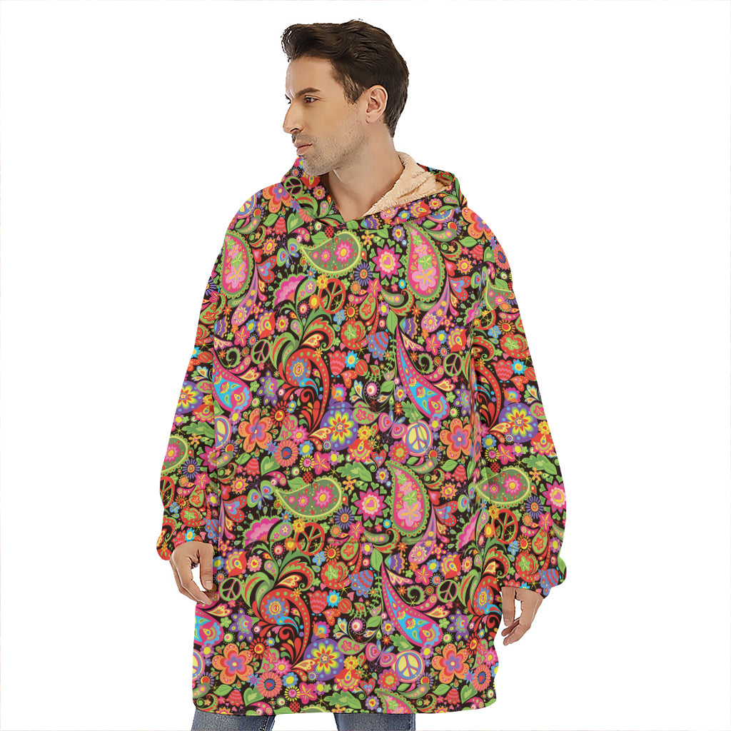 Colorful Hippie Peace Signs Print Hoodie Blanket