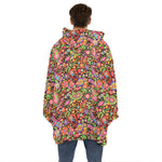 Colorful Hippie Peace Signs Print Hoodie Blanket