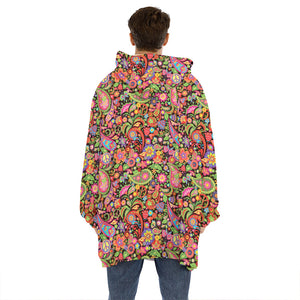 Colorful Hippie Peace Signs Print Hoodie Blanket