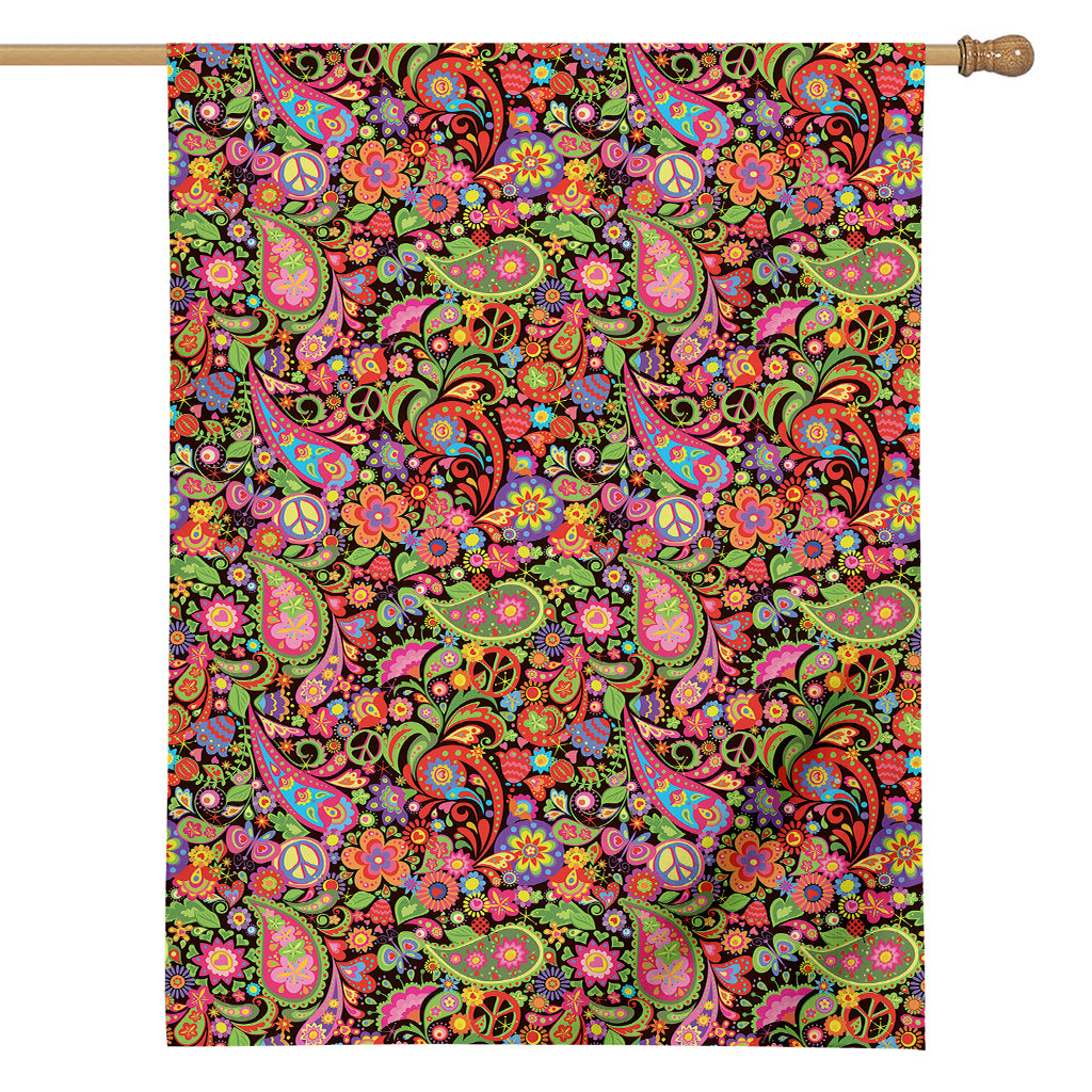 Colorful Hippie Peace Signs Print House Flag