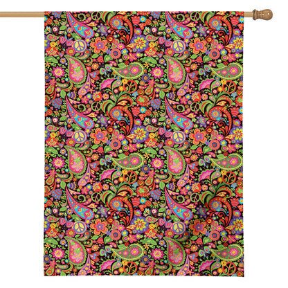 Colorful Hippie Peace Signs Print House Flag
