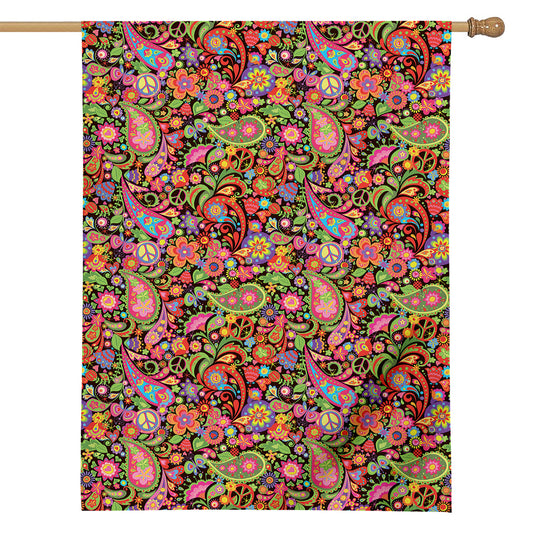 Colorful Hippie Peace Signs Print House Flag