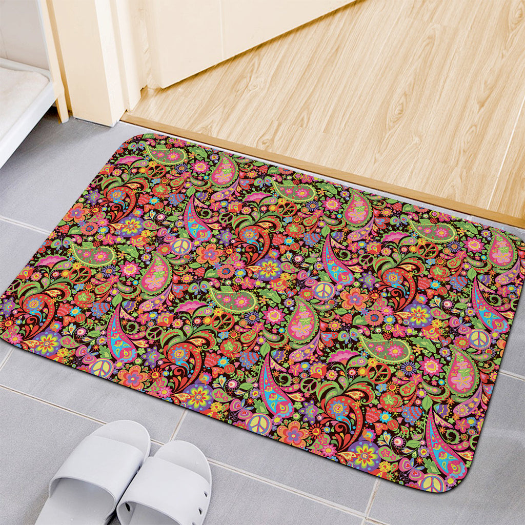Colorful Hippie Peace Signs Print Indoor Door Mat