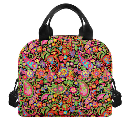 Colorful Hippie Peace Signs Print Insulated Lunch Bag